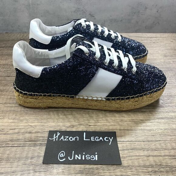 Marc Fisher~”Margo2”~Navy Blue Glitter Lace up Espadrille Sneakers~Size 8M - Picture 2 of 10